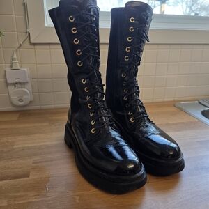 Patent Black Lace-Up Combat Boots
